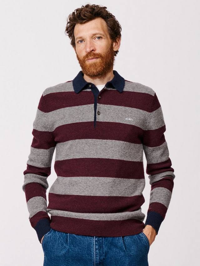 

Белмонт вязаный регби топ Aubin, Grey Marl/Burgundy Stripe