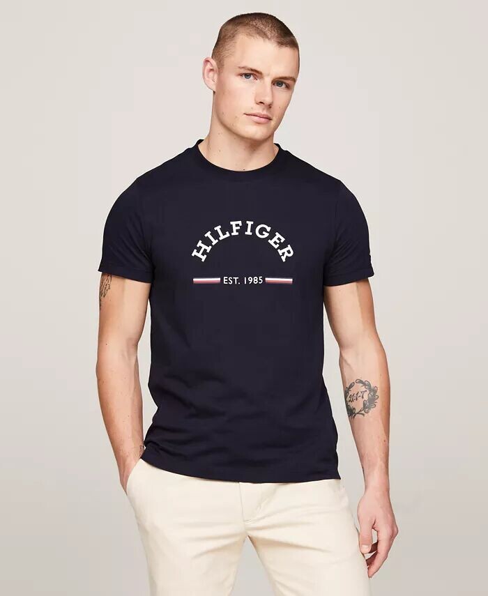 

Мужская футболка узкого кроя с рисунком Arch Monotype Tommy Hilfiger, синий