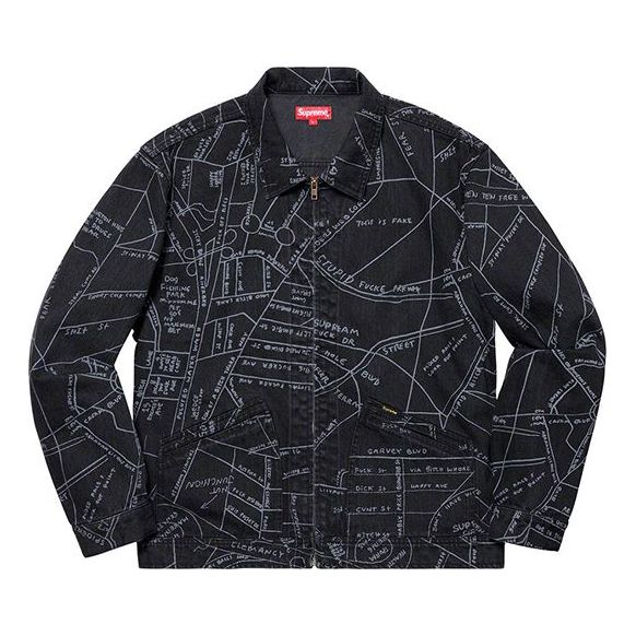 

Куртка Supreme SS19 Gonz Map Work Jacket Pattern Zipper Unisex Black, черный
