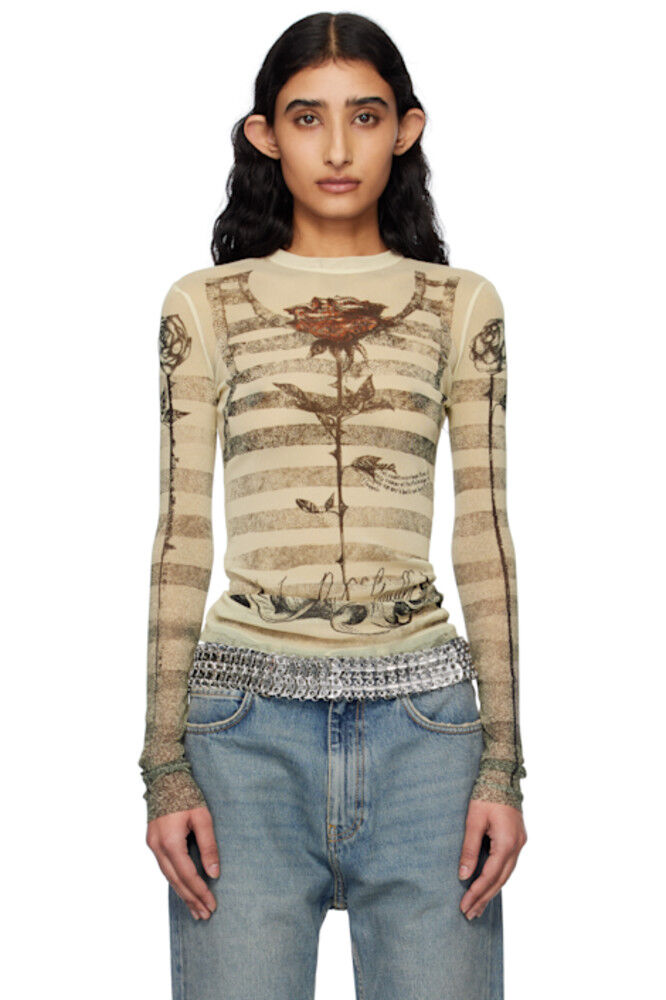 

Бежевая футболка «The Tattoo Marinière» Jean Paul Gaultier