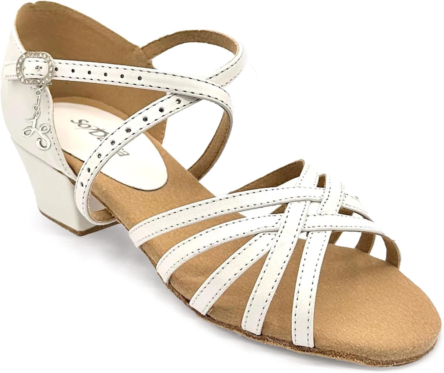 

Танцевальные бальные туфли Danca Mambo с открытым носком, каблук 1 1/4, пряжка со стразами - Лэйси Швиммер - Мамбо - BL300, BL301 So Danca, белый