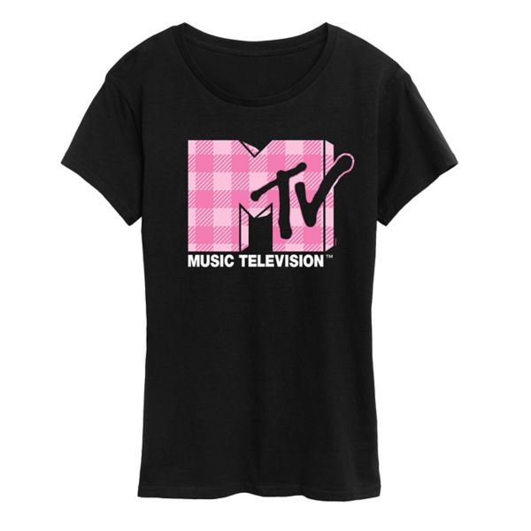 

Женская футболка MTV в розовую клетку с принтом Licensed Character, черный