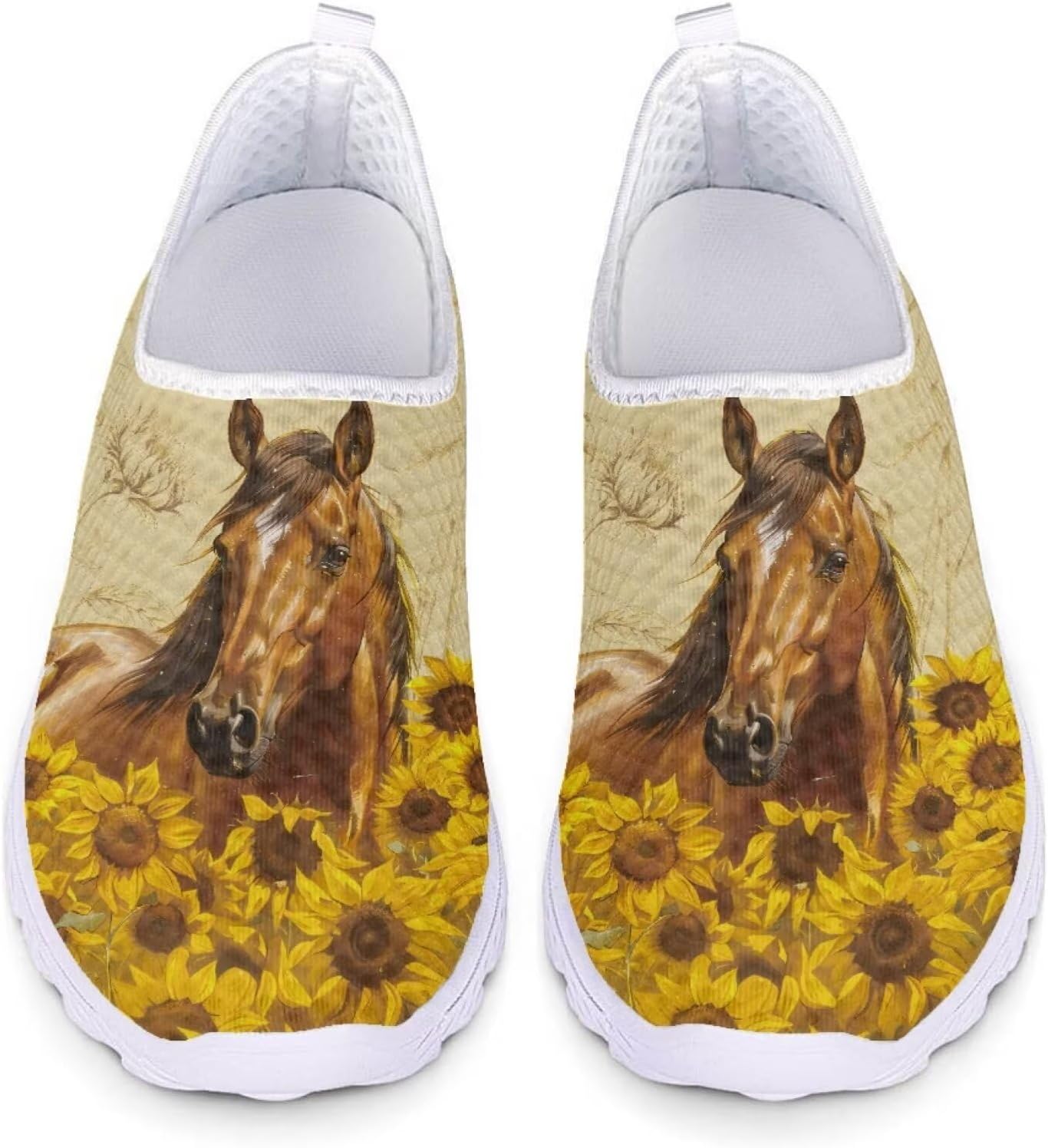 

Слипоны с принтом морской черепахи в стиле тай-дай Forchrinse для женщин и мужчин, дышащие и легкие прогулочные и медицинские туфли из сетки, Sunflower Horse