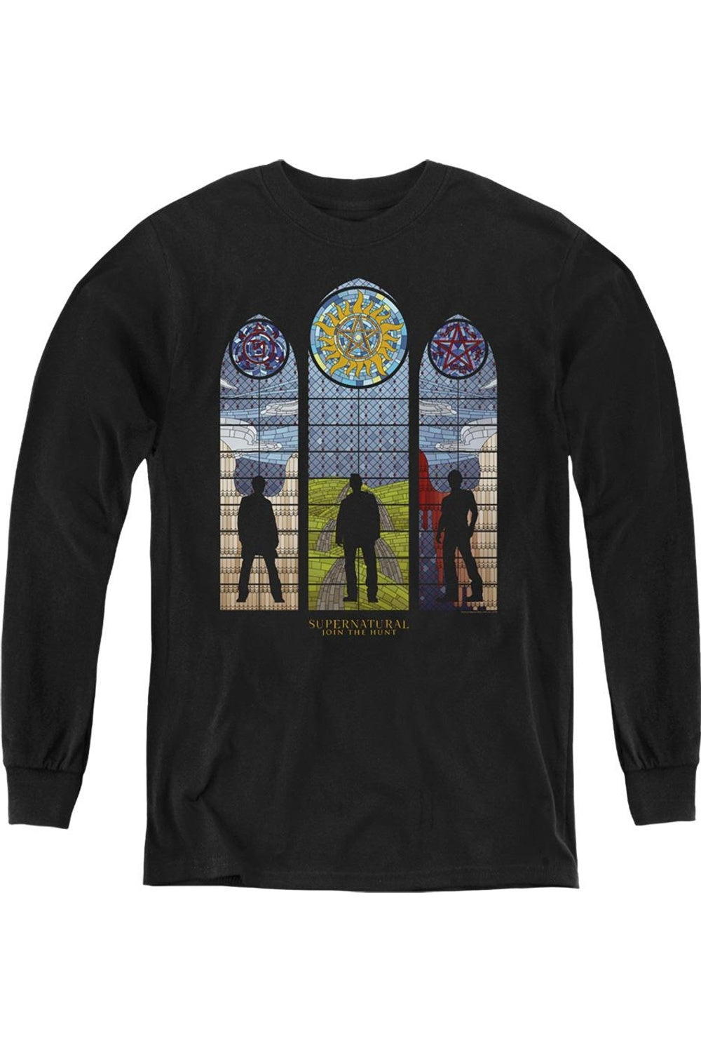 

Супернатуральный молодежный свитшот с длинным рукавом в стиле витраж Gildan