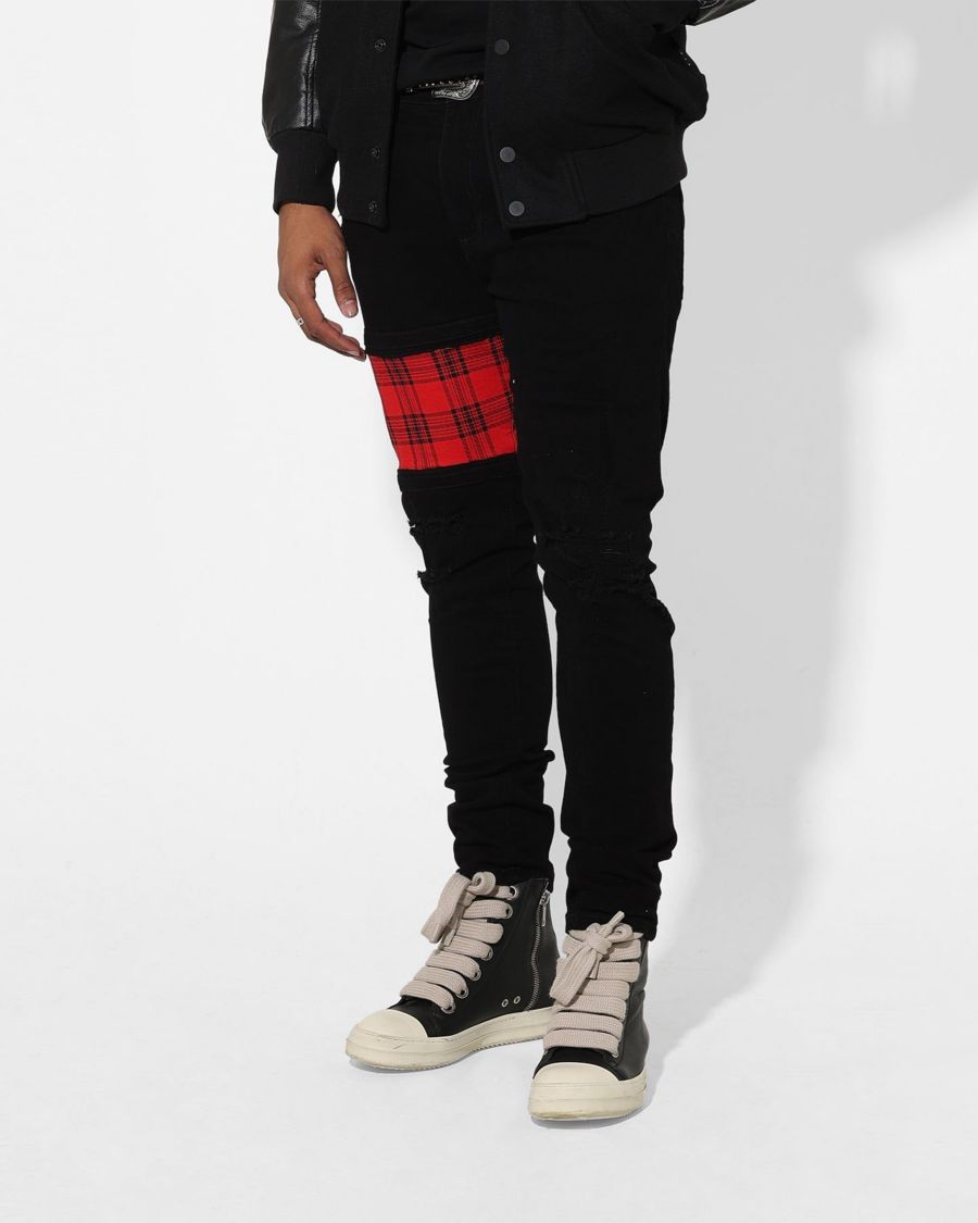 

Мужские джинсы Sideline с эффектом потертости SAINT MORTA, Black/red tartan