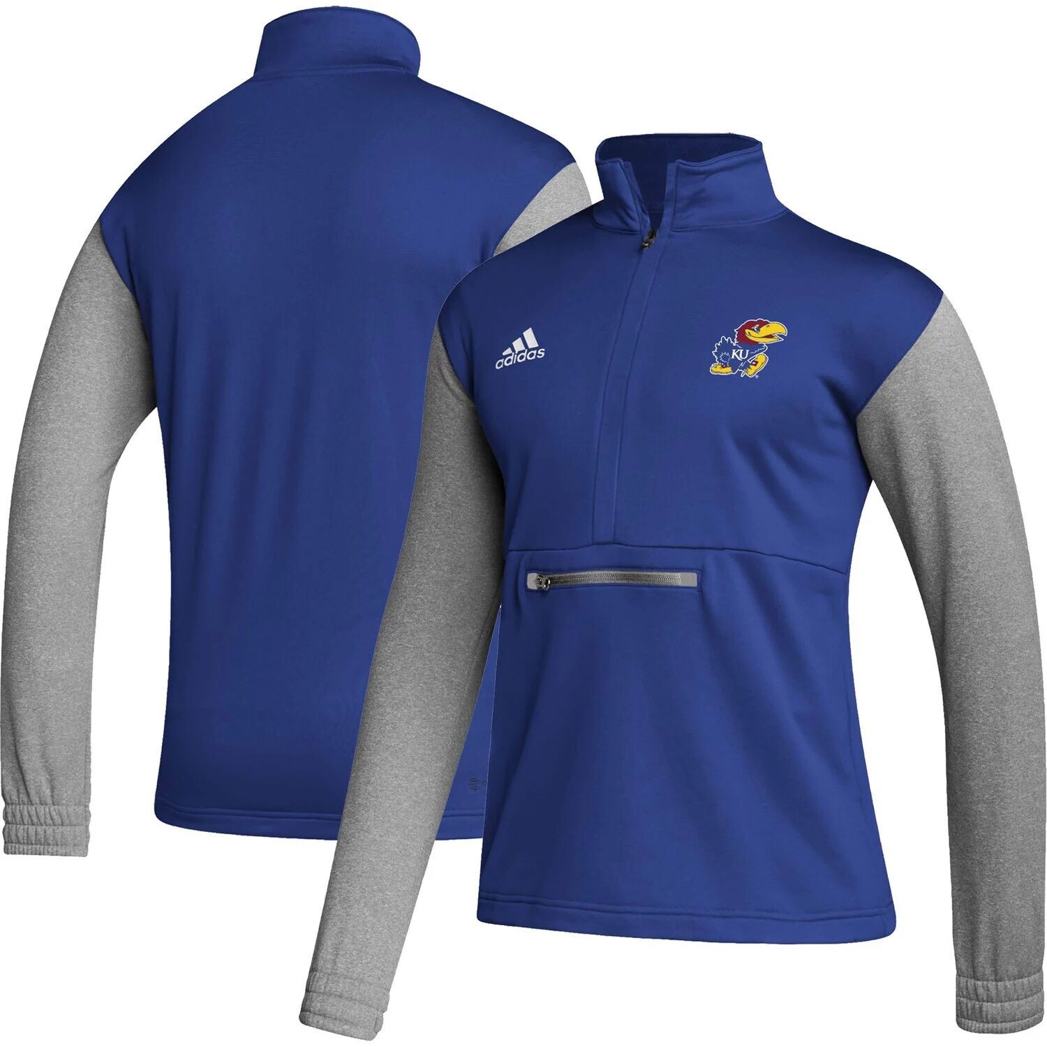 Мужская футболка с молнией до половины длины Kansas Jayhawks Team AEROREADY королевского/серого цвета adidas — фото 4