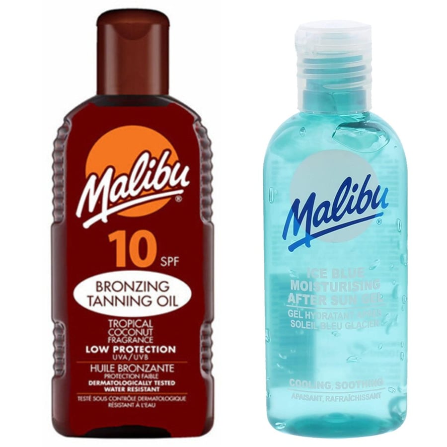 

Солнцезащитное масло Malibu SPF10 200 мл + Гель после загара 100 мл
