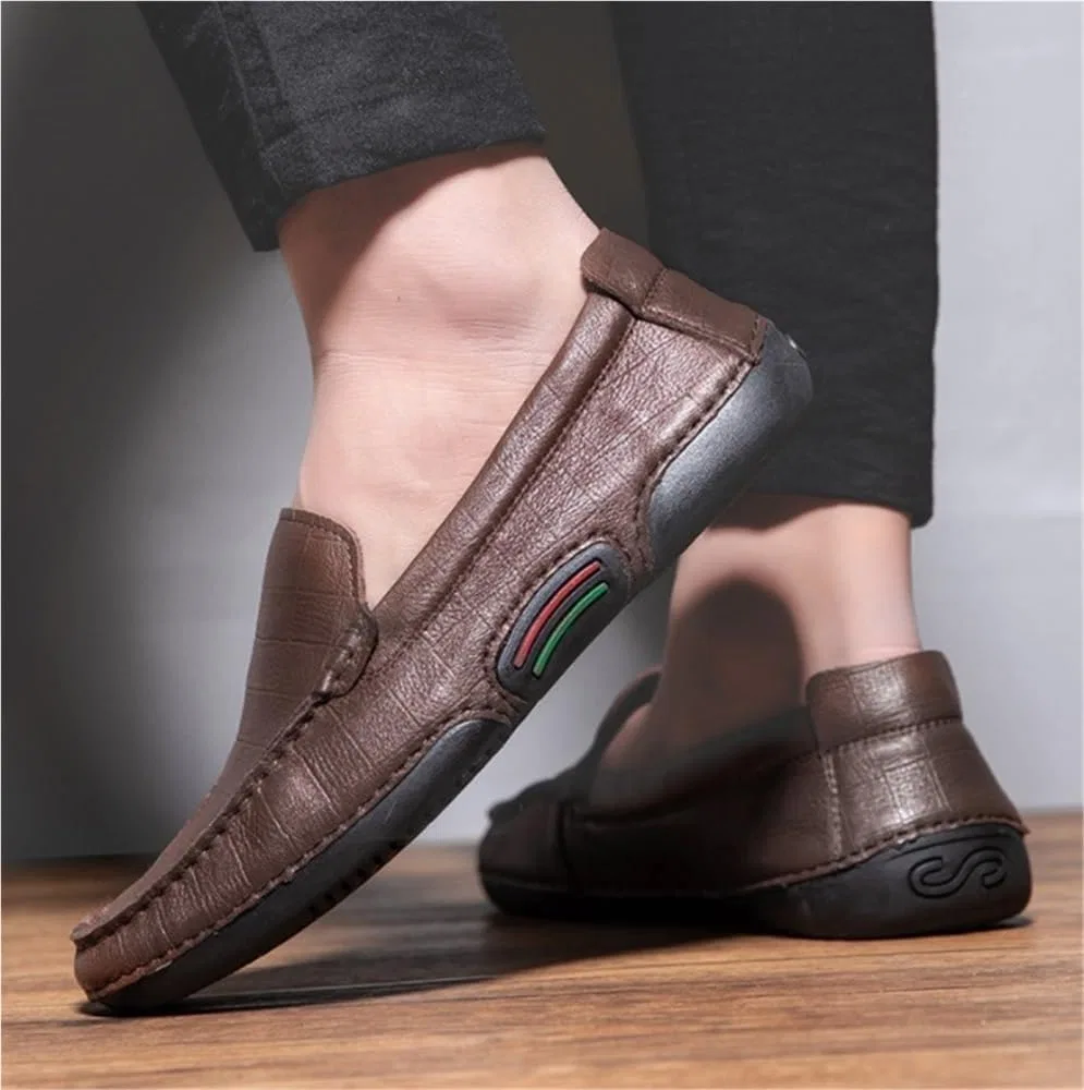 Лоферы кожаные Mens Slip-on Loafers Genuine Leather Round Toe Anti-Slip Flexible Comfortable Fashion Party Shoes, коричневый DHFIRUFSHLO — фото 2
