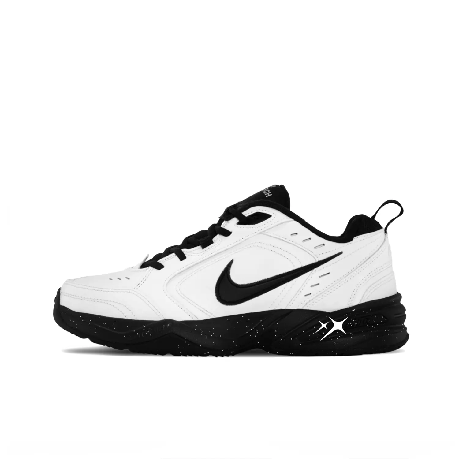 

Nike Air Monarch 4 Starry Fall White Night Износостойкие низкие кроссовки на массивной подошве, унисекс, черный с белым