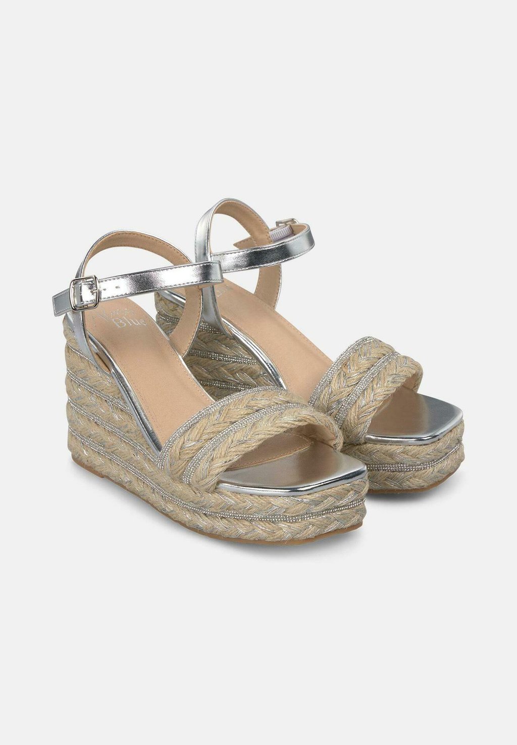 Босоножки на танкетке CON PUNTERA CUADRADA Y CIERRE CON HEBILLA - High heeled sandals Alma Blue, серебряный — фото 2