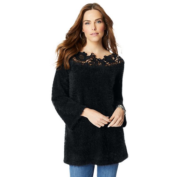 

Женский свитер с кружевным воротником-ресничкой plus size Roaman'S, Black