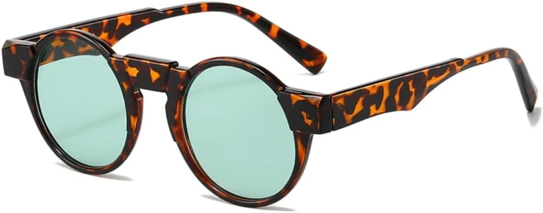 

Модные маленькие круглые солнцезащитные очки в стиле стимпанк для женщин, ретро, ​​с прозрачными линзами цвета океана, защита от УФ-излучения UV400, роскошные очки для мужчин в стиле панк VFDHN, Leopard Green