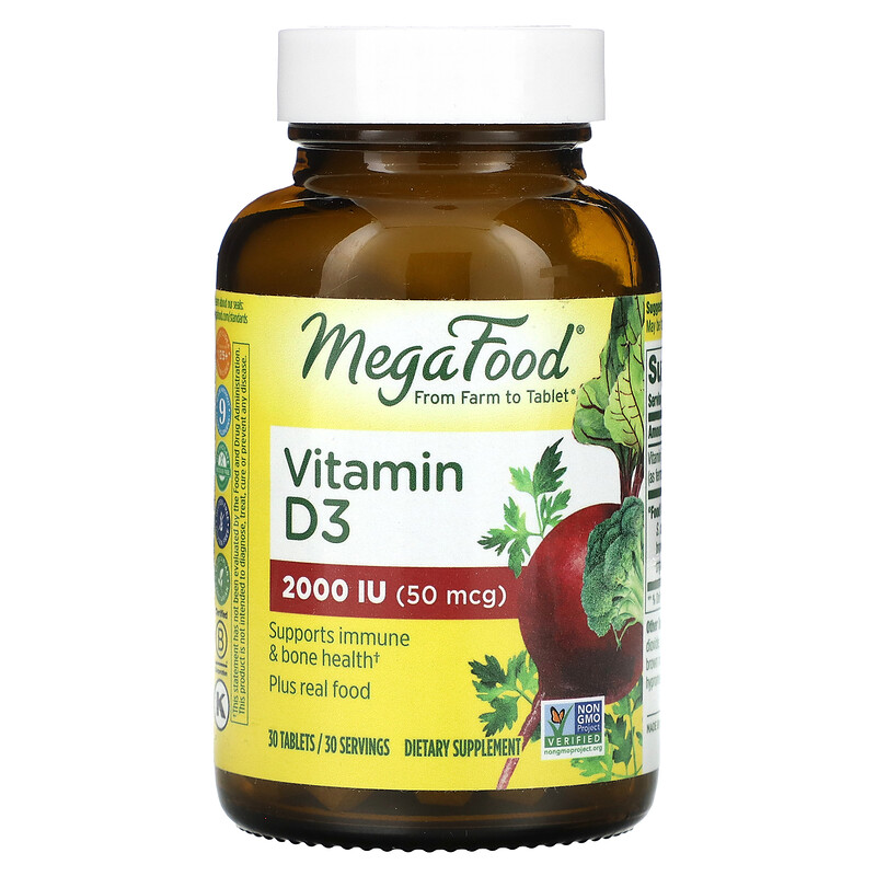 

MegaFood, витамин D3, 2000 МЕ (50 мкг), 30 таблеток