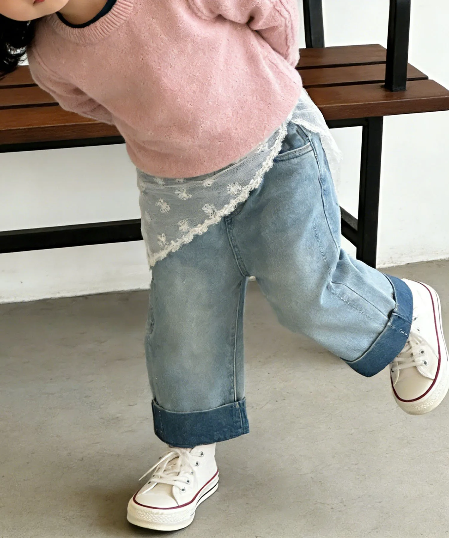 Детские джинсовые брюки с кружевным платком Aimoha Kids, blue — фото 3