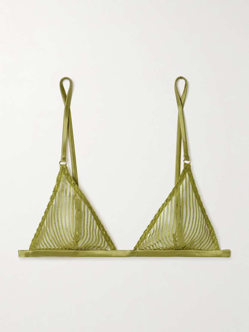

Бюстгальтер с треугольными чашками из мягкого тюля с отделкой из шелкового атласа и вышивкой Kiki De Montparnasse, зеленый