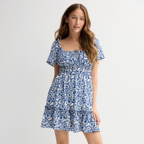 

Короткое платье с рукавами-крылышками для юниоров Rewind, цвет blue floral