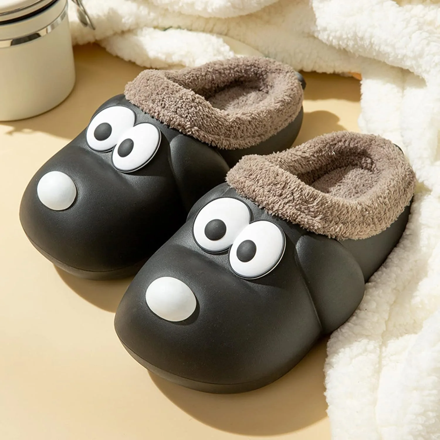 Милые тапочки для собак, мягкая подкладка, однотонные, удобные, комфортные, из хлопка, водонепроницаемые, зимние, милые тапочки с мультяшными животными, пушистые, удобные Generisch, черный — фото 3