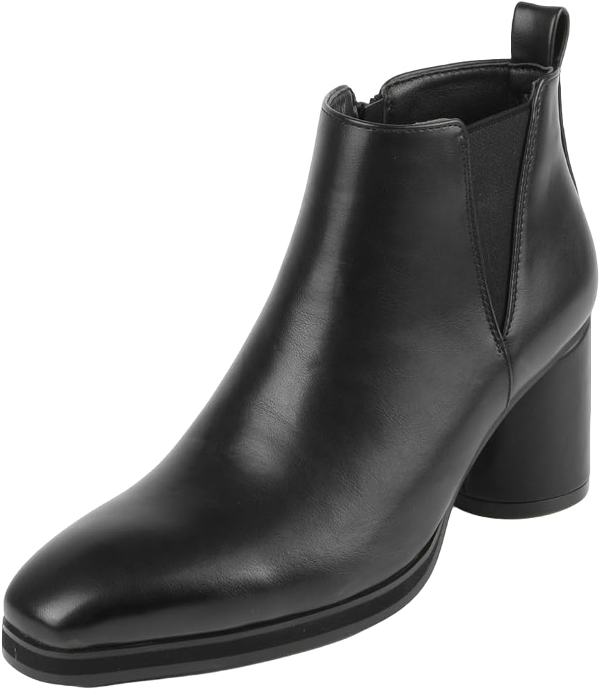 

Ботильоны Santimon Mens с блочным каблуком, классическая кожаная модель с боковой молнией, удобные и стильные для легкой носки, черный