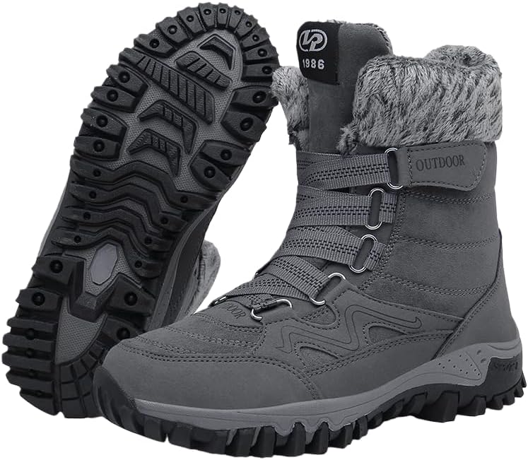 

Мужские зимние сапоги до середины икры, водонепроницаемые, теплые, с флисовой подкладкой, для походов, нескользящие, для работы на улице и альпинизма Txlkgqw, серый