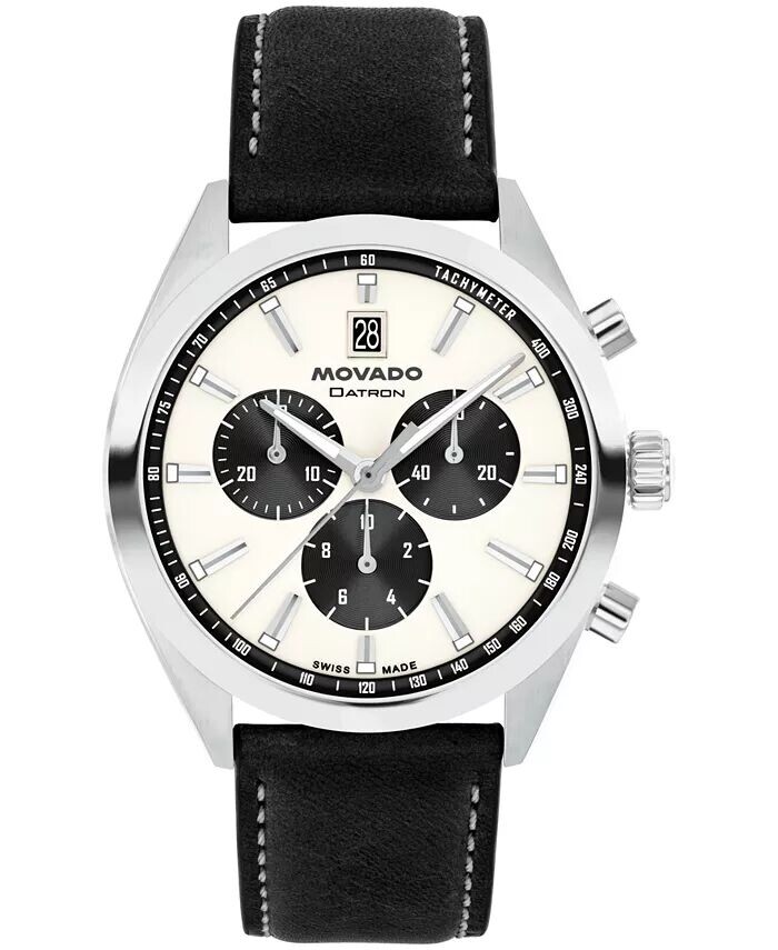 

Мужские часы Datron Swiss Quartz Chrono, черные кожаные часы, 41 мм Movado, черный