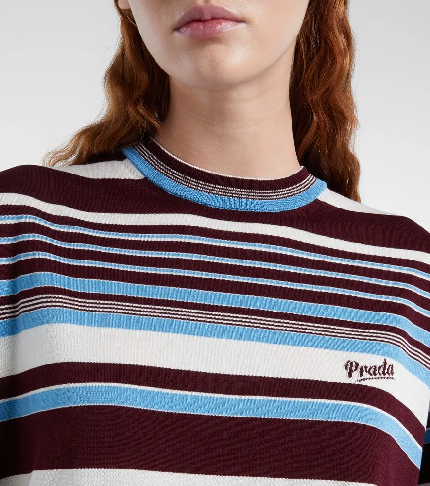 Полосатая хлопковая футболка Prada, мультиколор — фото 4