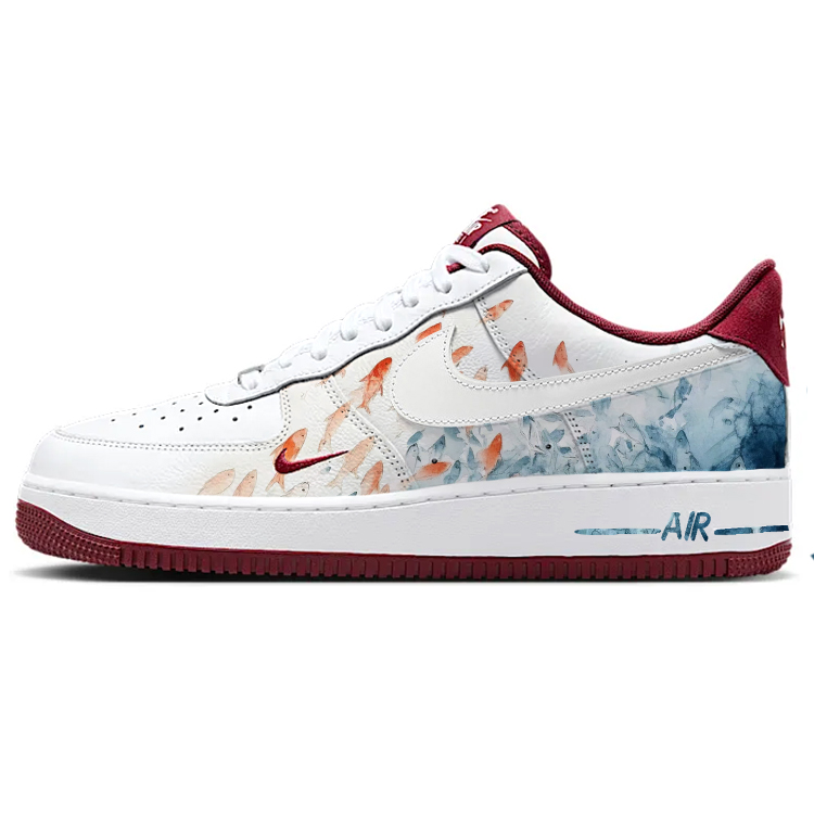 

Nike Кроссовки Air Force 1 Wave Jumping Fish с низким верхом, противоскользящие, износостойкие, мужские, белые, красные