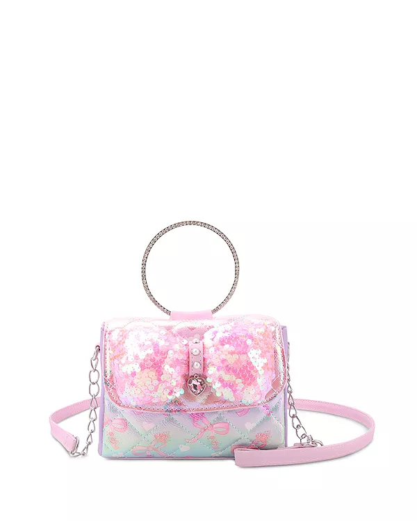 

Детская сумка через плечо с кольцом и пайетками в виде бантика и верхней ручкой. Omg Accessories, мультиколор