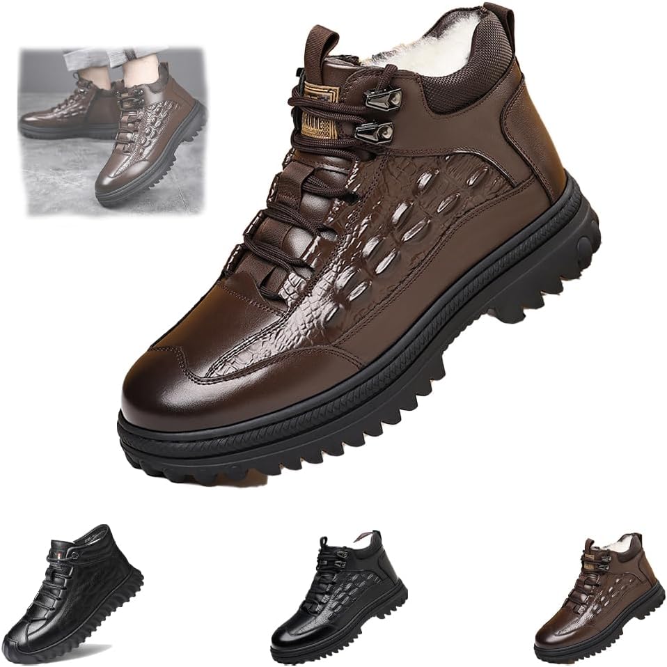 

Мужские комфортные ботинки для зимнего треккинга и походов по снегу, мужские ботинки Челси из кожи с высокими берцами, повседневная обувь для мужчин, модные кроссовки Generic, коричневый