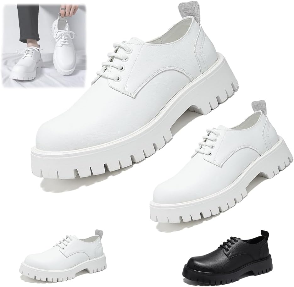 

Мужские винтажные кожаные туфли с шнуровкой на платформе, мужские туфли-оксфорды на толстой подошве, нескользящие, водонепроницаемые, для делового и официального стиля Generic, белый