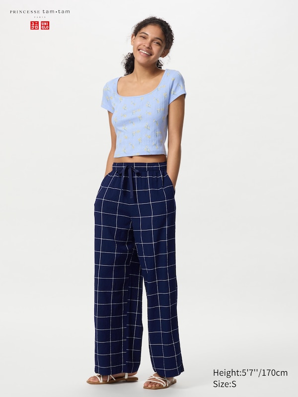 

Брюки из сирсакера (клетчатая ткань) Uniqlo, синий