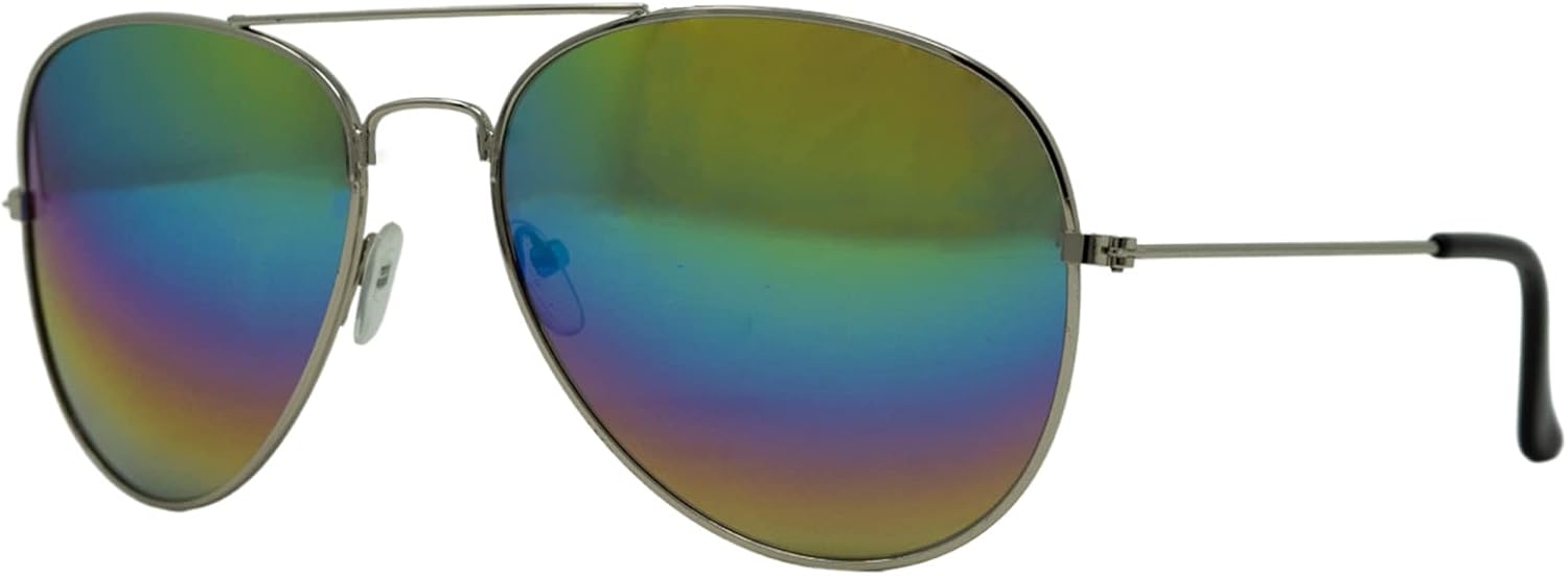 

Стильные солнцезащитные очки Funky Junque для женщин и мужчин, в стиле «авиатор», классические, ретро, ​​винтажные, большие, круглые, зеркальные, с защитой от УФ-излучения, черные, Silver Frames/Muticolor Lenses