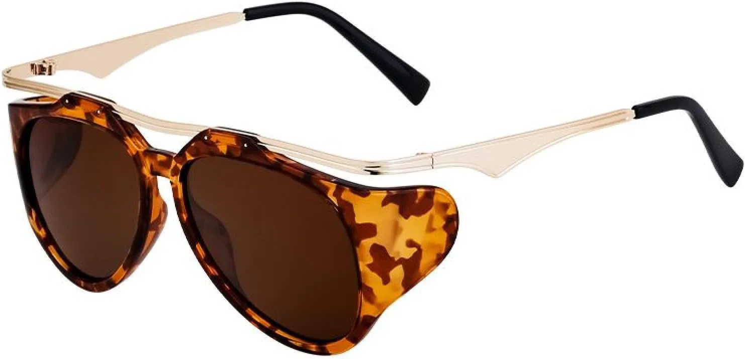 

Панк-солнцезащитные очки круглые для женщин, роскошная нестандартная крупная металлическая оправа, защита от УФ-излучения UV400 TVTBBVV, C6floralgoldbrown