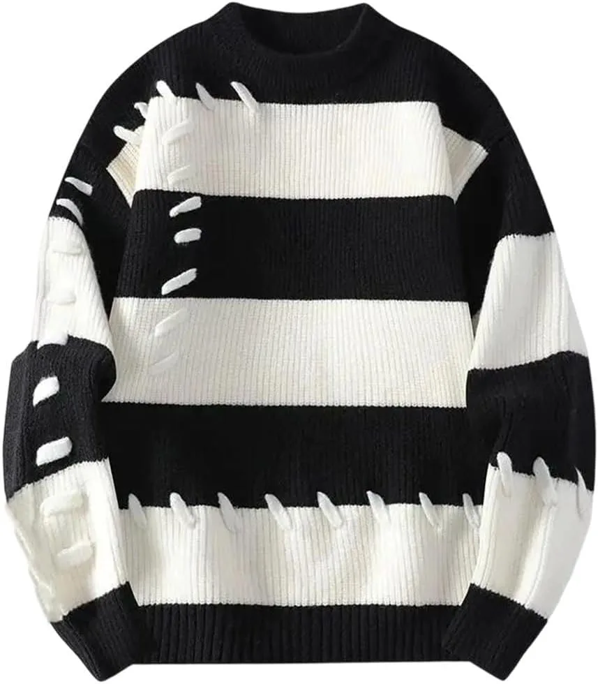 

Мужской свитер в стиле стритвир с лоскутным принтом, свободный и удобный