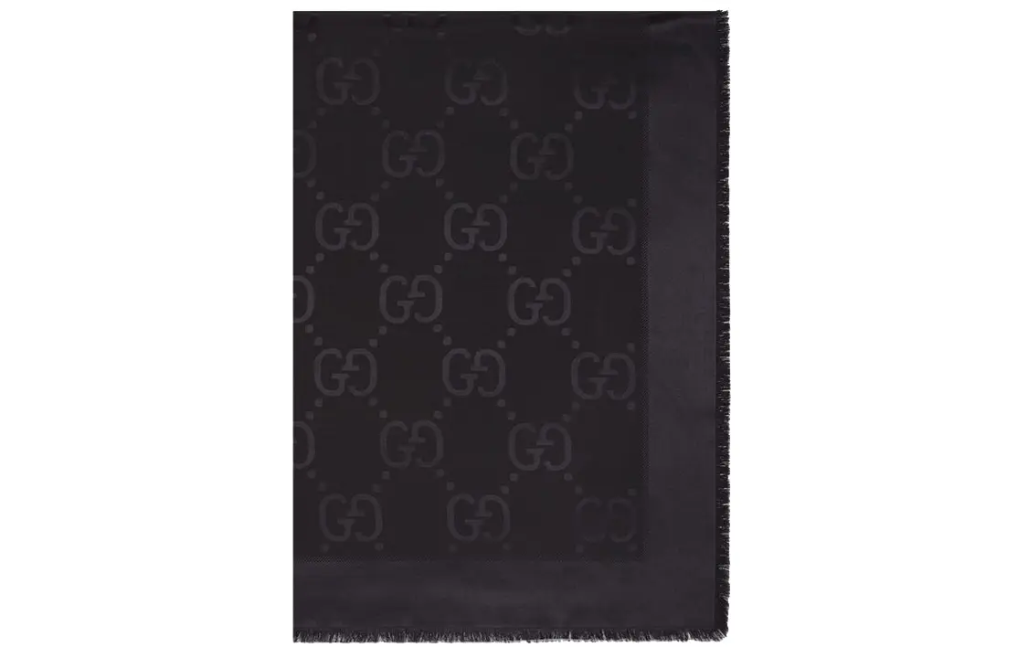 GUCCI Джаккардовая шаль из шелка и шерсти Gg, Black — фото 3