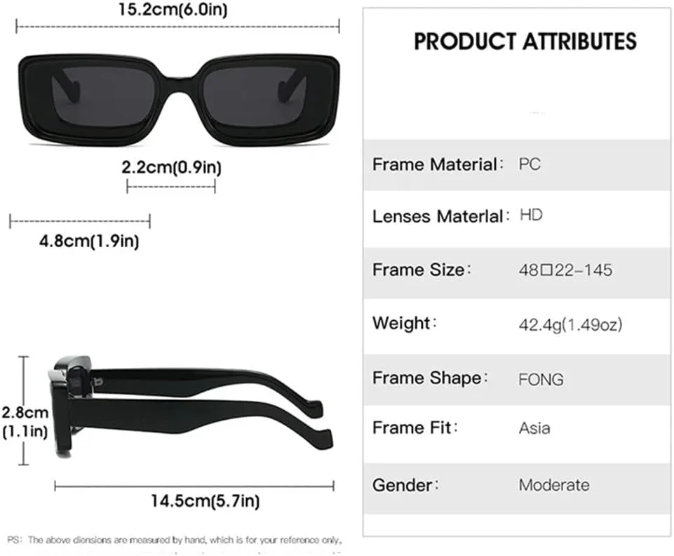 

Солнцезащитные очки прямоугольной формы для женщин и мужчин, винтажные солнцезащитные очки в стиле панк, очки с защитой от УФ-излучения UV400 HDUBFY, Black Black