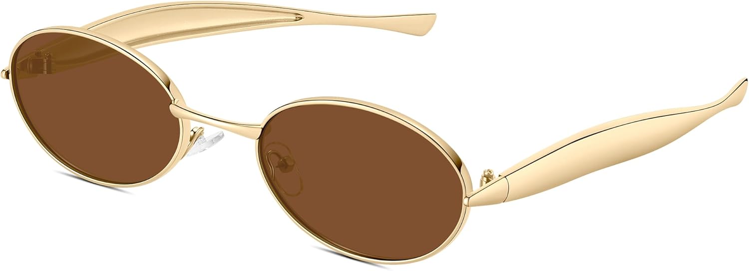 

Ретро-солнцезащитные очки овальной формы для женщин, золотистые металлические солнцезащитные очки, модные классические очки с защитой от УФ-излучения UV400 OUTSTHAND, A Gold / Brown