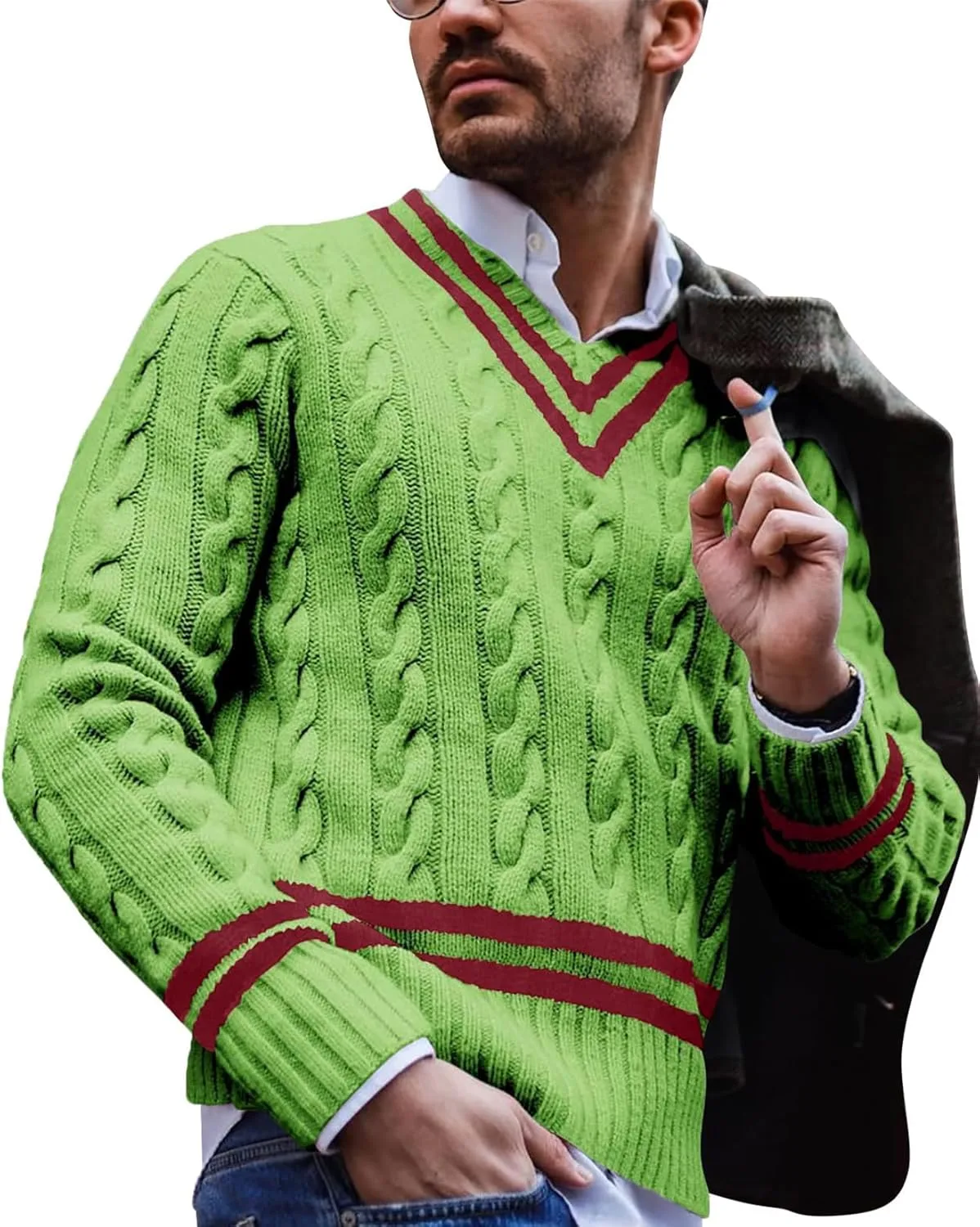 

Свитер мужской вязаный с длинным рукавом и V-образным вырезом Zhyaj