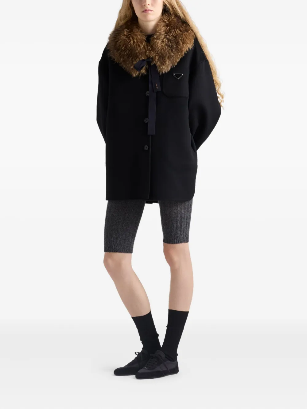 Куртка с треугольным логотипом и пуговицами Prada, черный — фото 2