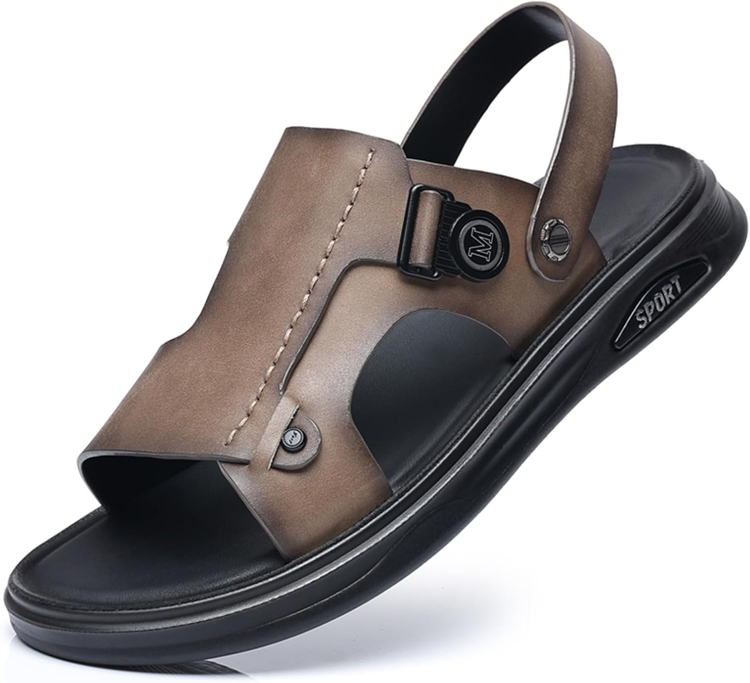 

Мужские сандалии Abborora из натуральной кожи для улицы с регулируемым ремешком, серый