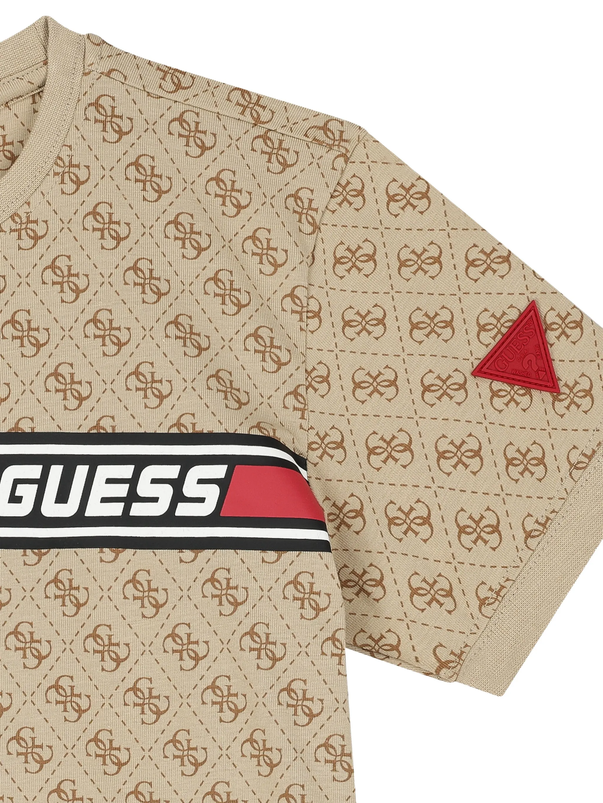 Футболка с рисунком логотипа Guess Kids, бежевый — фото 3