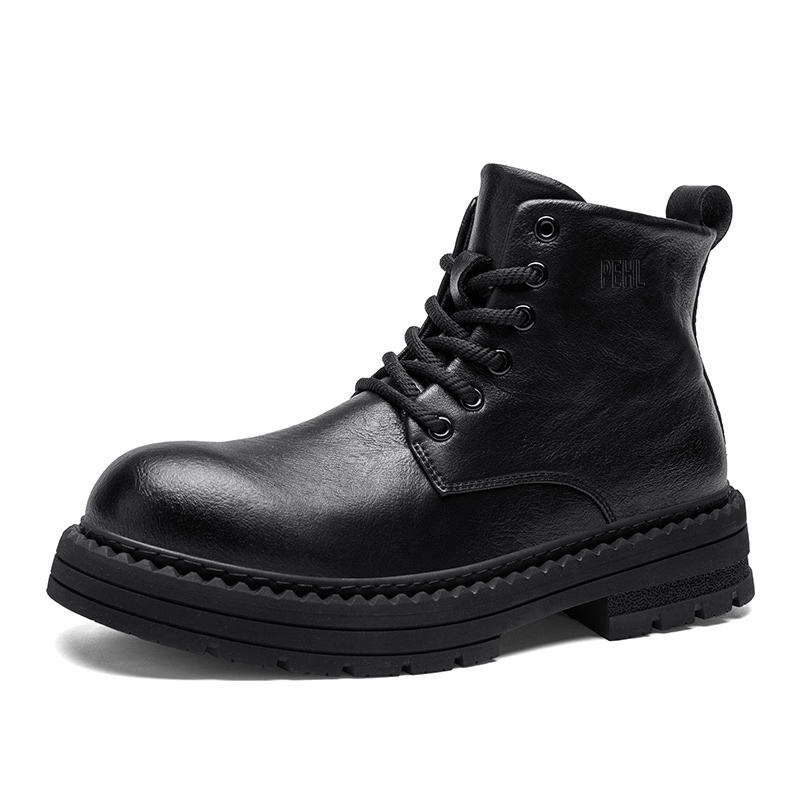 

PEHL Короткие мартинсы мужские черные на каблуке 3 см, цвет Black