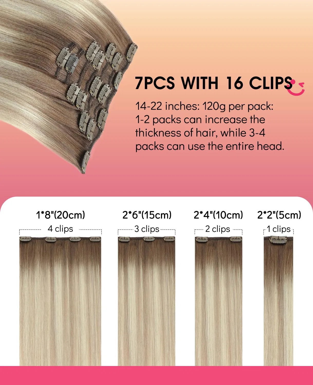 Наращивание волос на заколках «Clip-In Remy Hair» от Youngsmile Youngsmile, #8/60/18 Balayage Dark Ash Blonde Ombre Platinum Blonde — фото 2
