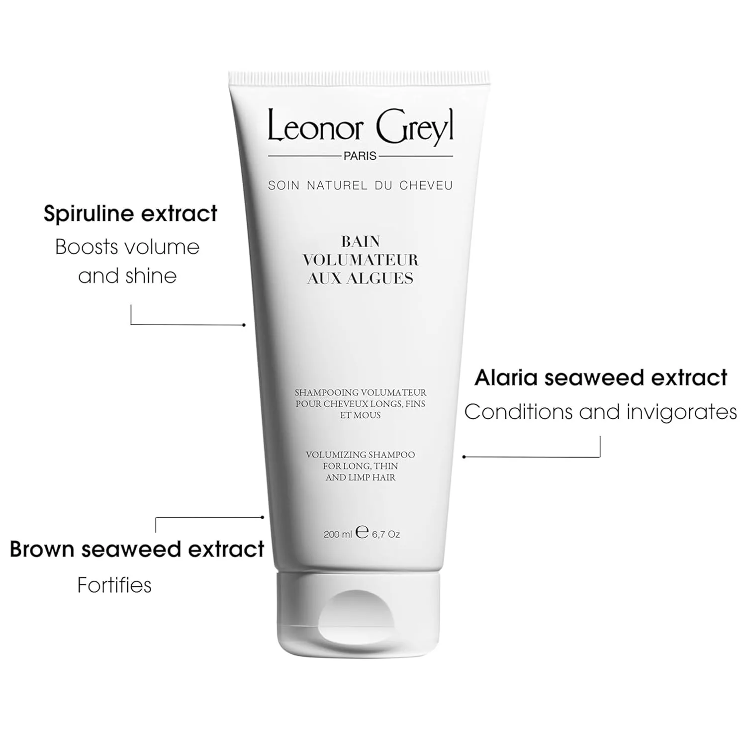 Leonor Greyl Volumizing Shampoo - 6.7 oz для тонких длинных волос, придает роскошный объем и блеск, обогащен водорослями и растительными белками, веганский, без сульфатов, brown — фото 3