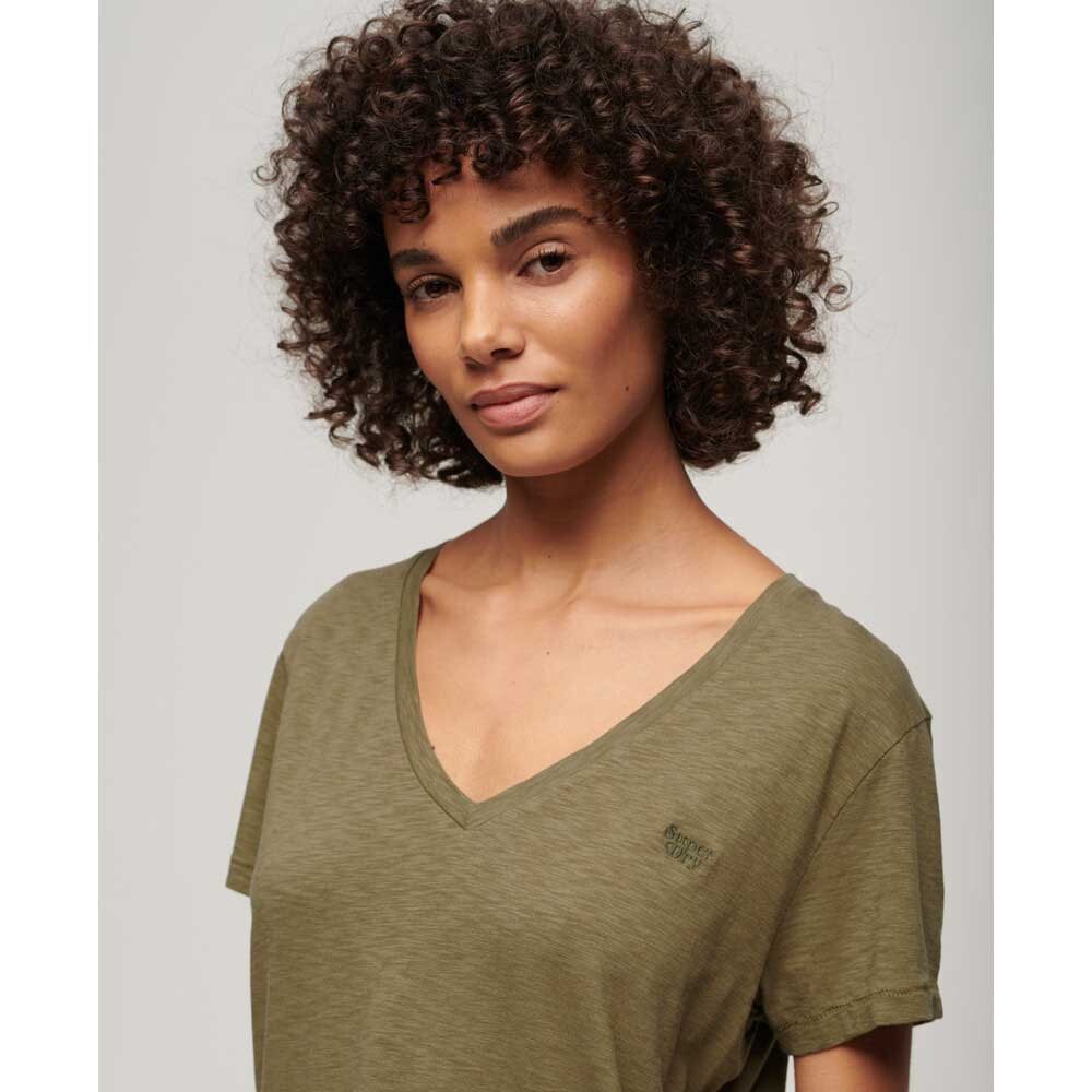 Футболка Superdry Studios Slub Embroidered Vee Short Sleeve V Neck, зеленый — фото 3