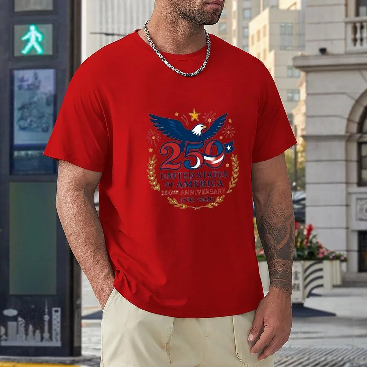 Футболка с принтом America's 250th Anniversary, мужская, хлопковая, Red-style-9 — фото 2