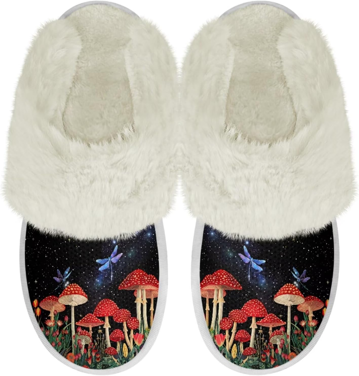 

Унисекс пушистые тапочки мягкие уютные зимние домашние тапочки для женщин и мужчин, легкие тапочки для пары, теплые домашние обувь Chririnla, Mushroom Dragonfly