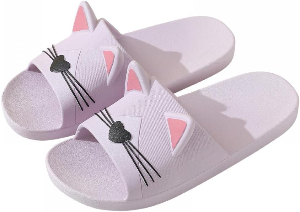 

Женские милые шлепанцы для душа с мультяшными ушками животных, нескользящие, мягкие, с ушками кота, для ванной, обувь для пар Gaolinci, светло-фиолетовый