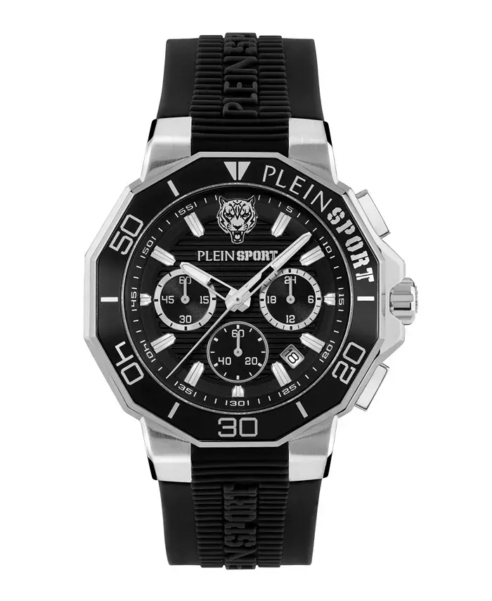 

Мужские часы Titan Chronograph Date с кварцевым механизмом, черный силиконовый ремешок, 46 мм Plein Sport