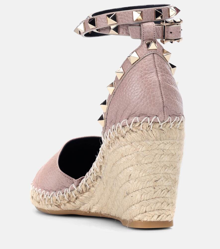 Кожаные эспадрильи на танкетке Rockstud Double Valentino Garavani, розовый — фото 3