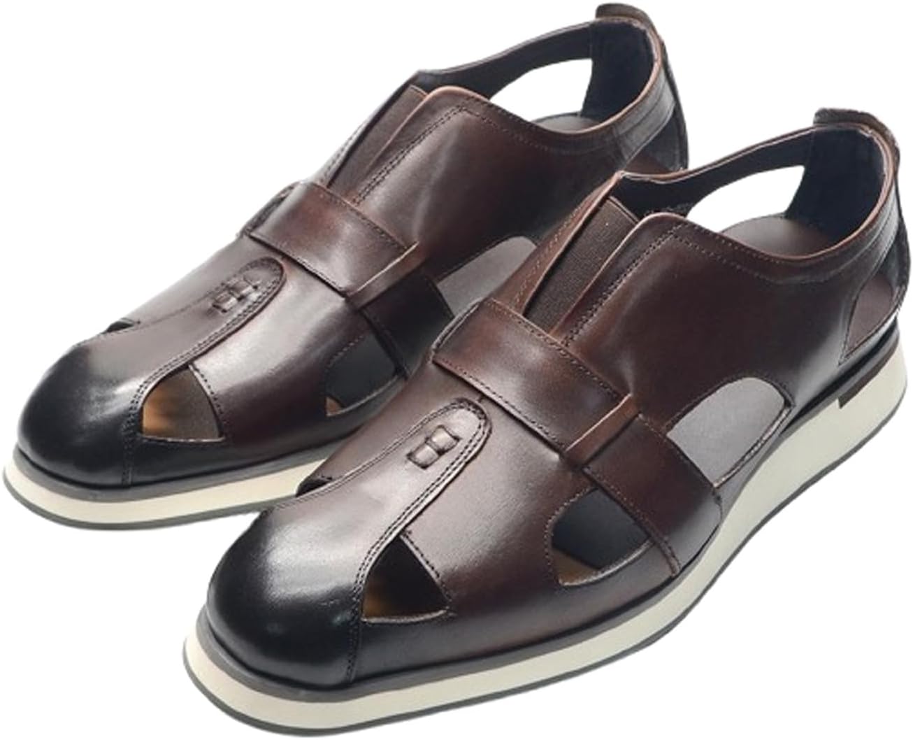 

Мужские кожаные сандалии-рыбацкие Santimon - закрытые с вырезами летние туфли с мягкой подошвой, повседневные сандалии для офиса и пляжа, коричневый